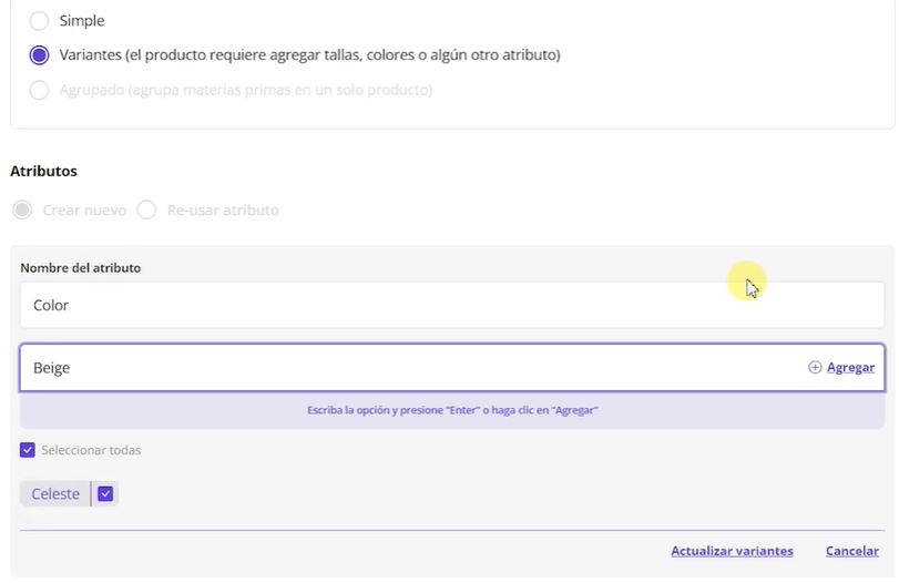 Paso a paso para crear productos variables en Avify
